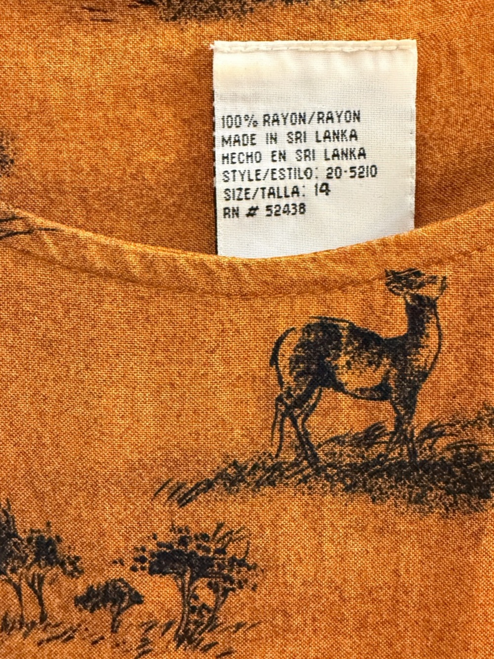 VTG Kathie Lee Safari Toile Maxi Dress 14 Orange Rayon Elephant Zebra Boho - Picture 2 of 10